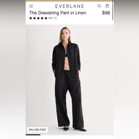 Everlane Black Drawstring Linen Pants Size Medium - Picture 1 of 1
